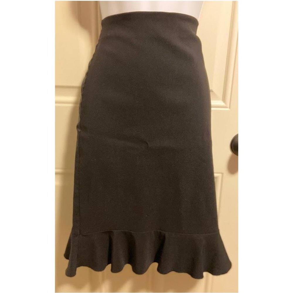 Women's Black Pencil Skirt with Ruffle Detail